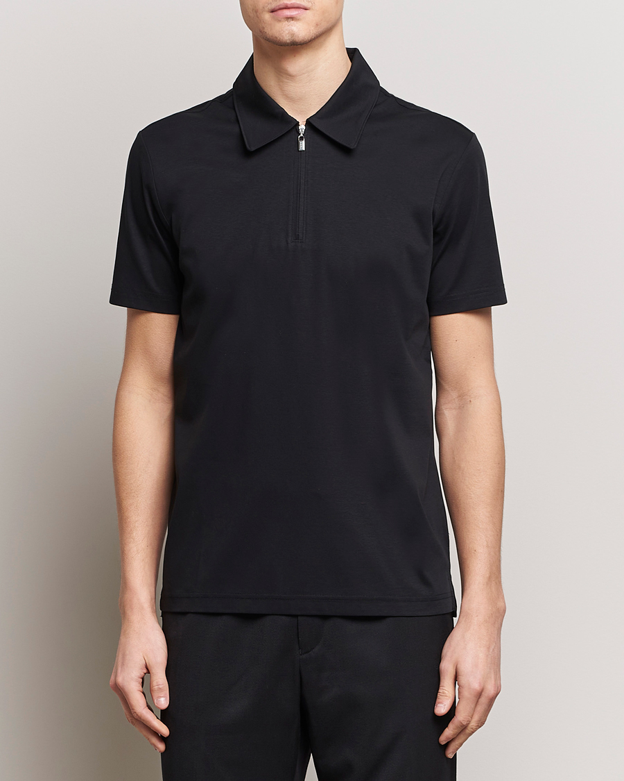 Homme | Polos | Tiger of Sweden | Laron Mercerized Cotton Half Zip Polo Black
