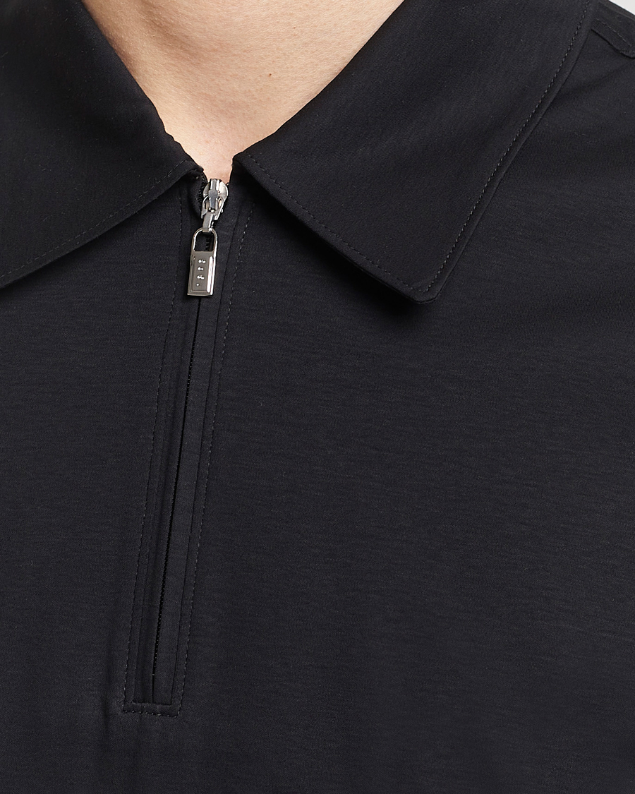 Homme | Polos | Tiger of Sweden | Laron Mercerized Cotton Half Zip Polo Black