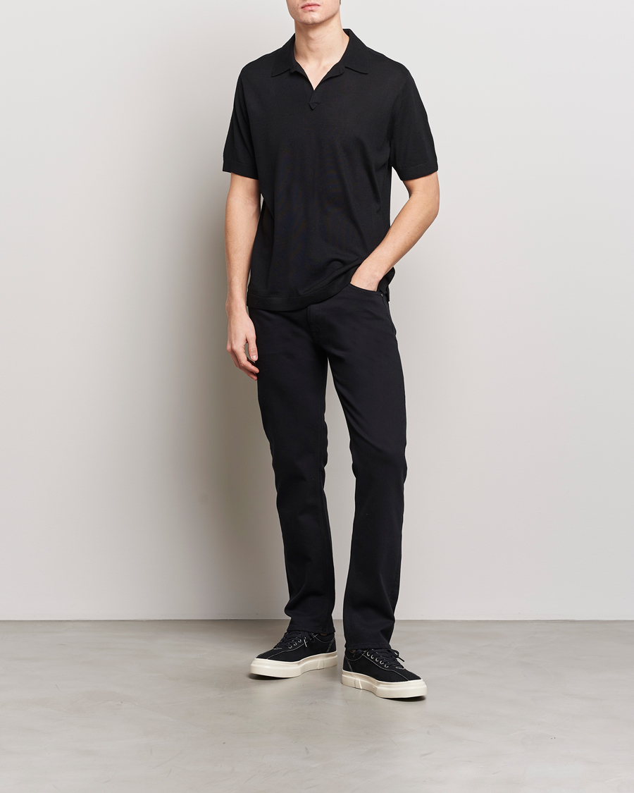 Homme | Polos | Tiger of Sweden | Beker Knitted Merino Open Collar Polo Black