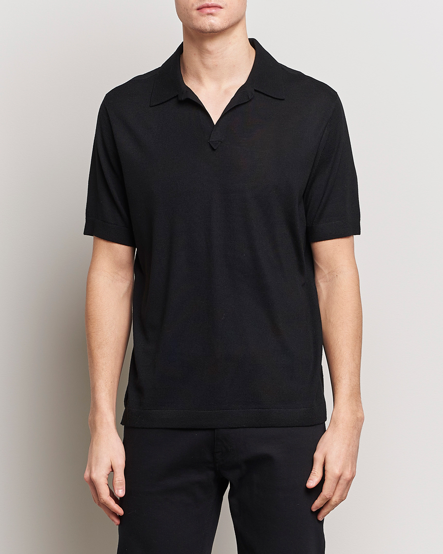 Homme | Polos | Tiger of Sweden | Beker Knitted Merino Open Collar Polo Black