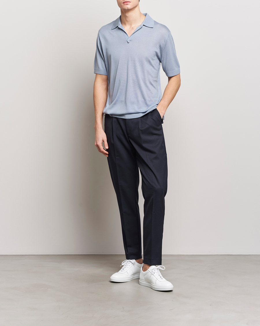 Homme | Polos | Tiger of Sweden | Beker Knitted Merino Open Collar Polo Polar Blue
