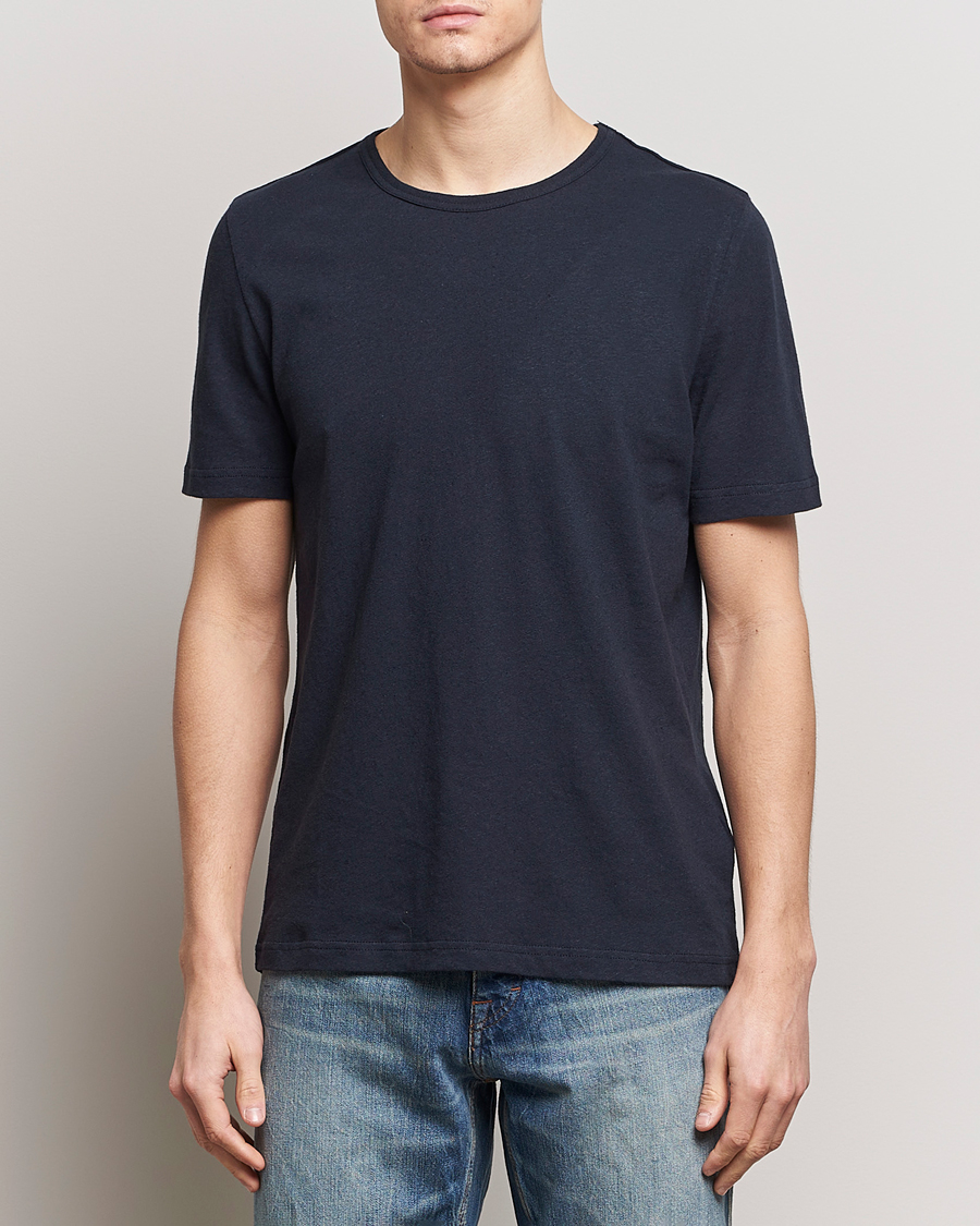 Homme | T-shirts À Manches Courtes | Tiger of Sweden | Olaf Cotton/Linen Crew Neck T-Shirt Light Ink
