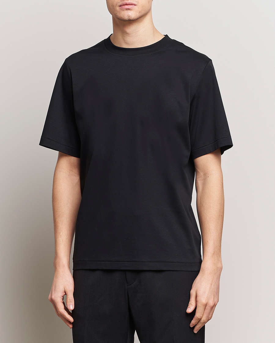 Homme | T-Shirts Noirs | Tiger of Sweden | Mercerized Cotton Crew Neck T-Shirt Black