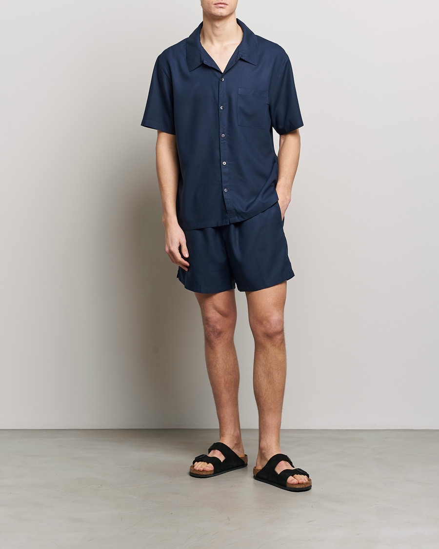 Homme | Peignoirs Et Pyjamas | Calvin Klein | Viscose Short Sleeve Pyjama Set Blue Shadow