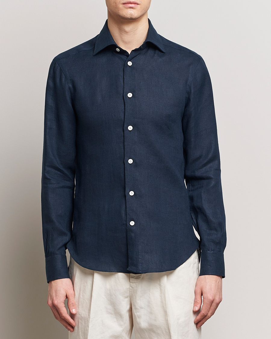 Homme | Chemises En Lin | Kiton | Linen Sport Shirt Navy