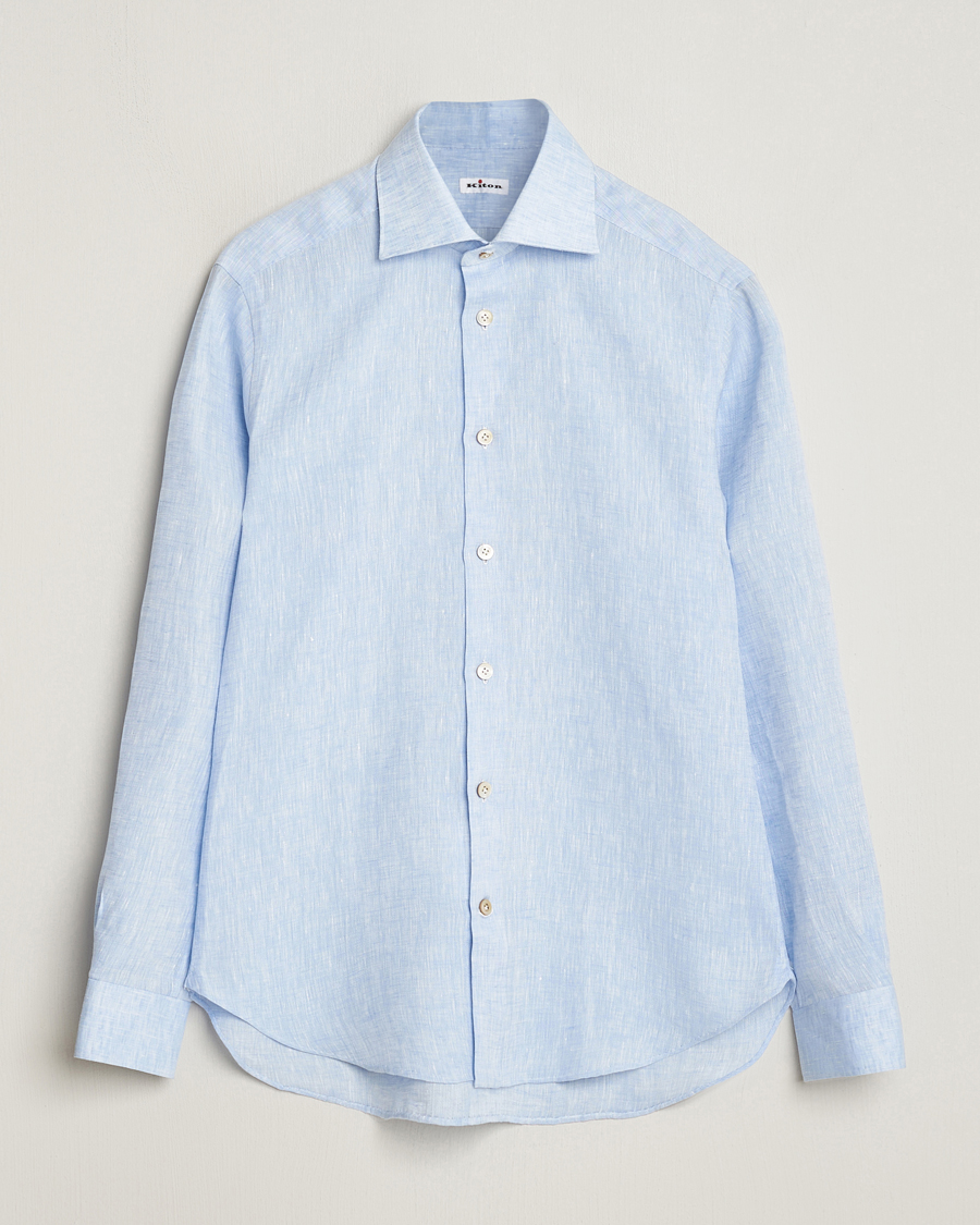 Homme | Chemises | Kiton | Linen Sport Shirt Light Blue