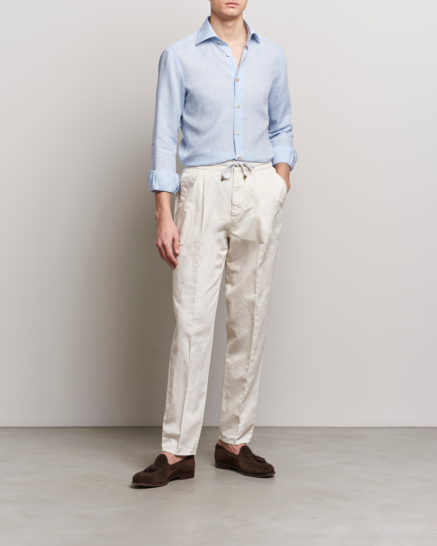 Homme | Chemises | Kiton | Linen Sport Shirt Light Blue