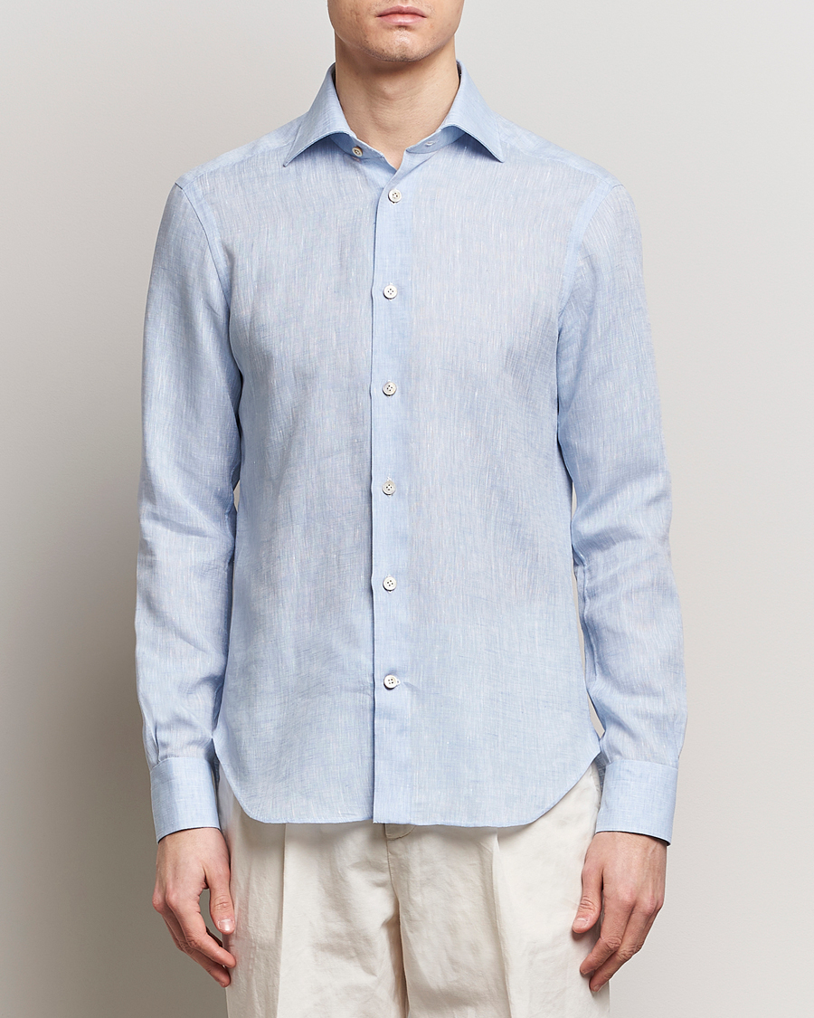 Homme | Quiet Luxury | Kiton | Linen Sport Shirt Light Blue