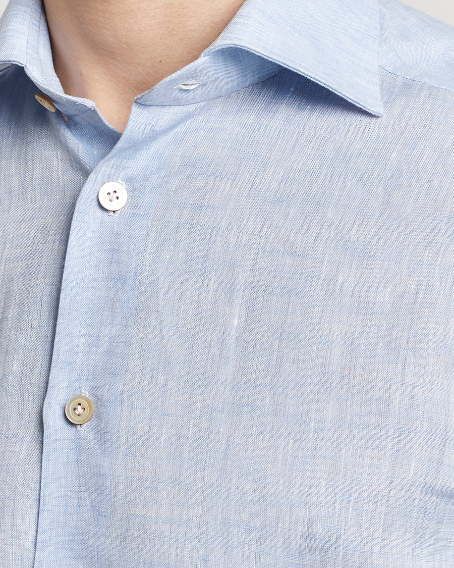 Homme | Chemises | Kiton | Linen Sport Shirt Light Blue