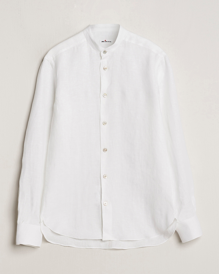 Homme | Chemises | Kiton | Linen Guru Collar Shirt White