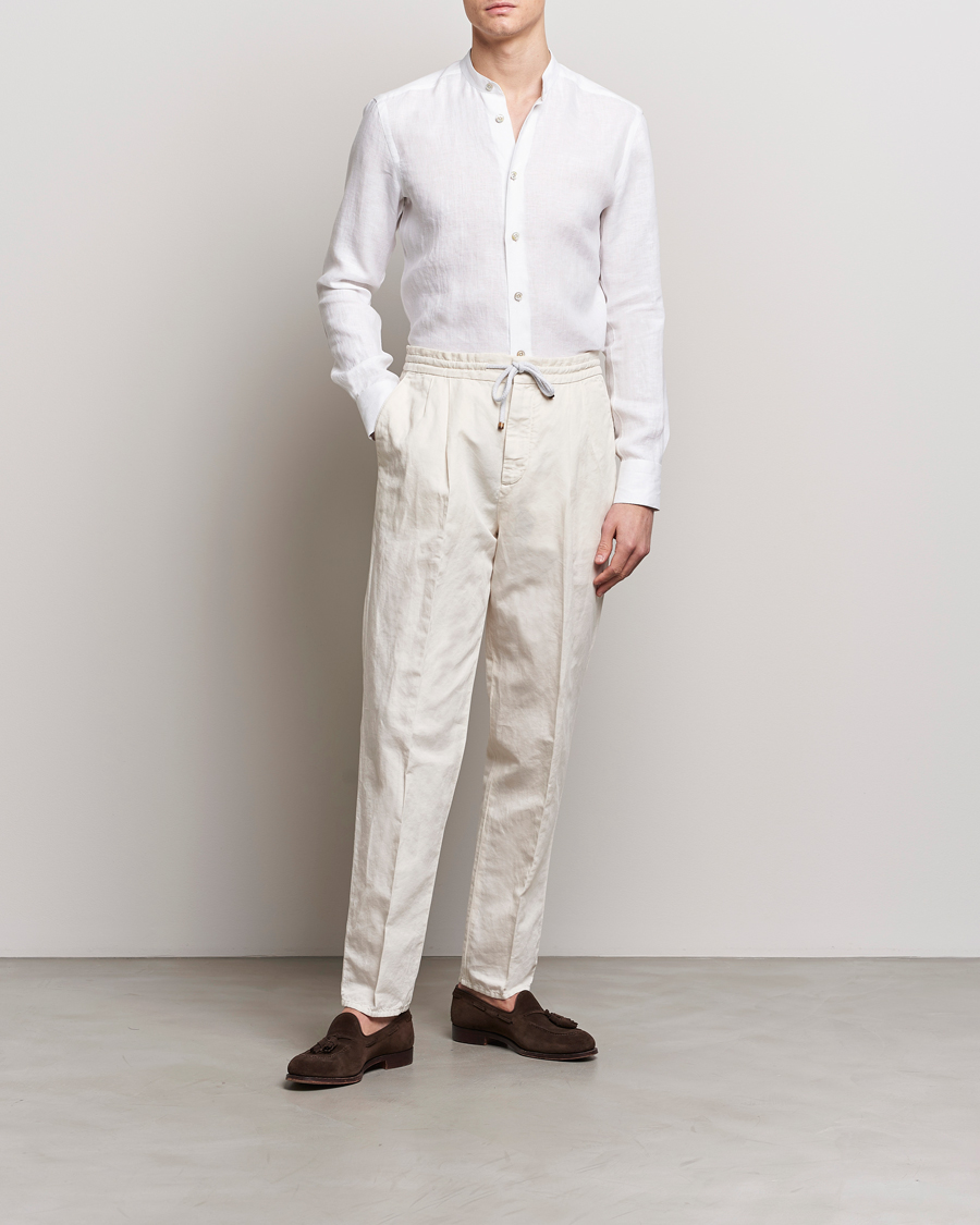 Homme | Chemises | Kiton | Linen Guru Collar Shirt White