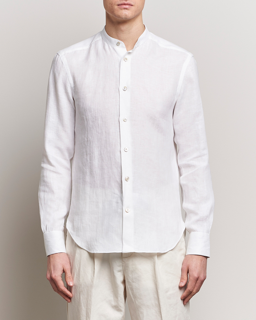 Homme | Chemises En Lin | Kiton | Linen Guru Collar Shirt White