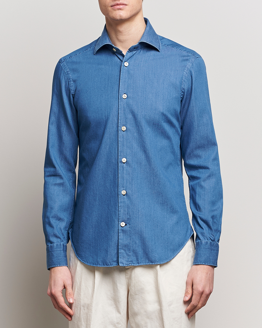Homme | Chemises | Kiton | Slim Fit Denim Shirt Light Indigo