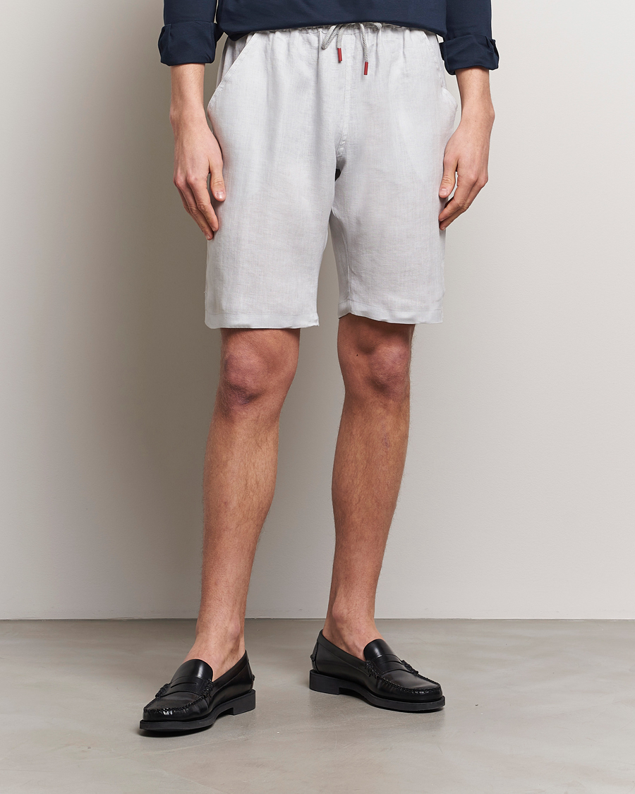 Homme | Shorts En Lin | Kiton | Linen Drawstring Shorts Light Grey