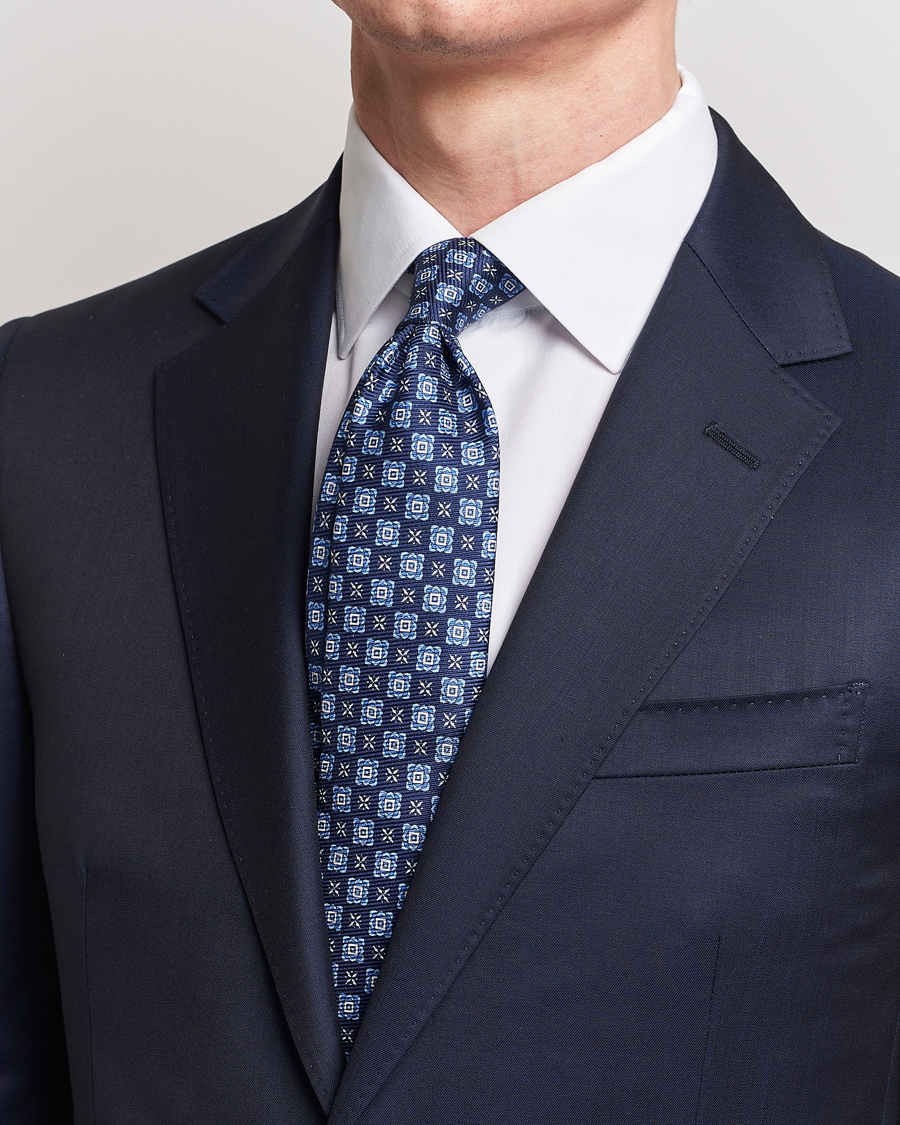 Homme | Cravates | Kiton | Printed Medallion Silk Tie Navy