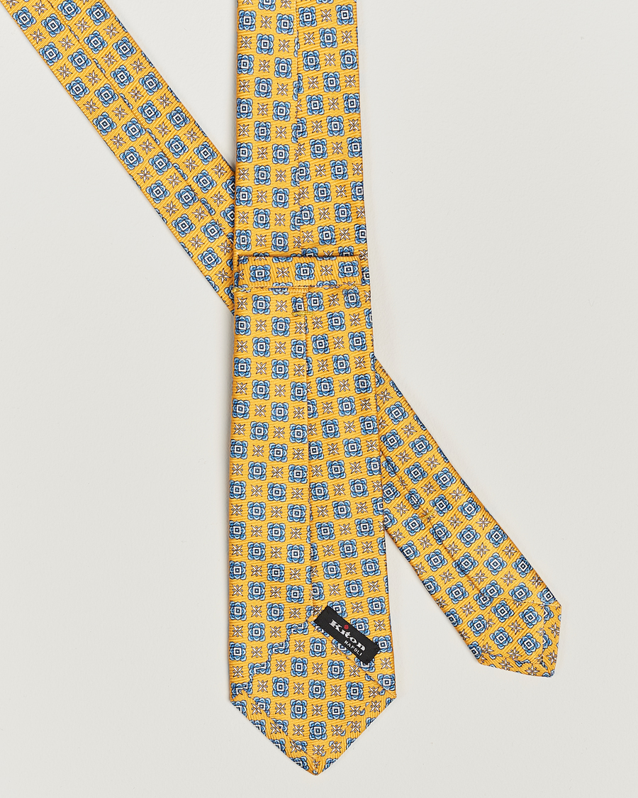 Homme | Kiton Printed Medallion Silk Tie Yellow | Kiton | Printed Medallion Silk Tie Yellow