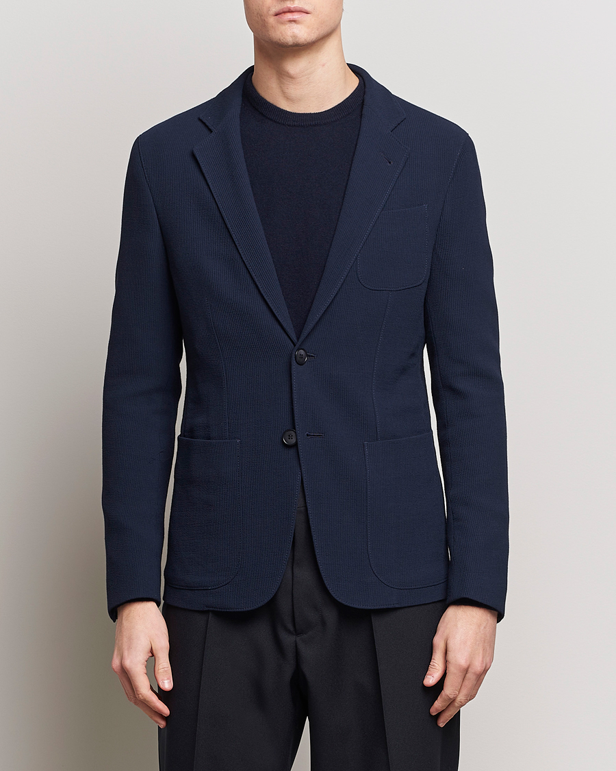 Homme | Formal Wear | Giorgio Armani | Single Breasted Rib Wool Blazer Navy