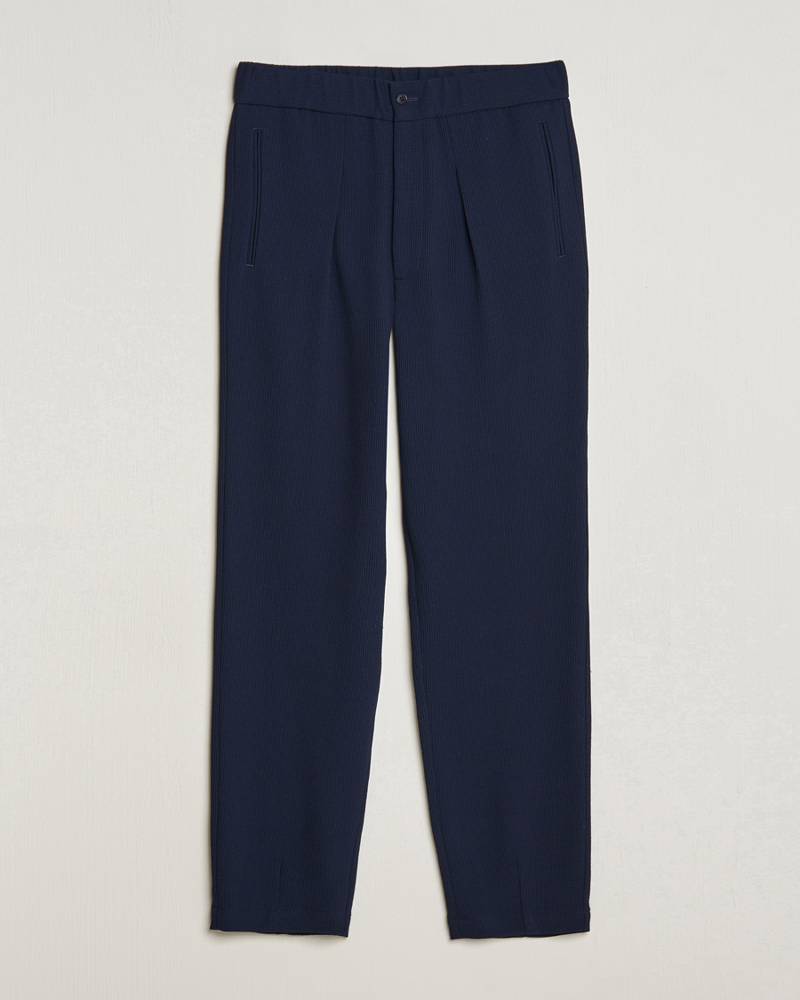 Homme | Pantalons | Giorgio Armani | Pleated Rib Wool Trousers Navy