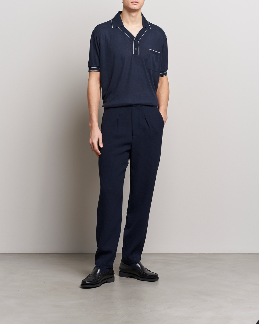 Homme | Pantalons | Giorgio Armani | Pleated Rib Wool Trousers Navy