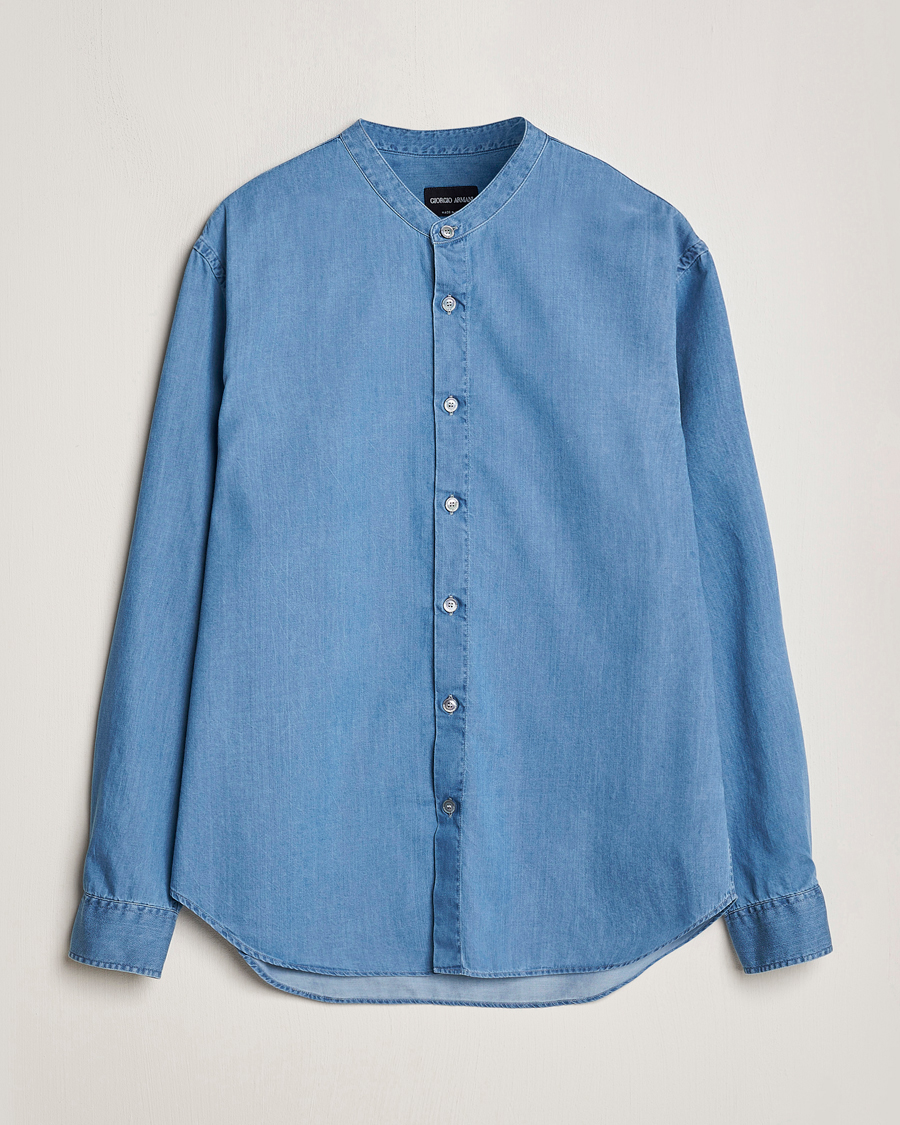 Homme | Chemises | Giorgio Armani | Slim Fit Denim Guru Collar Shirt Light Indigo