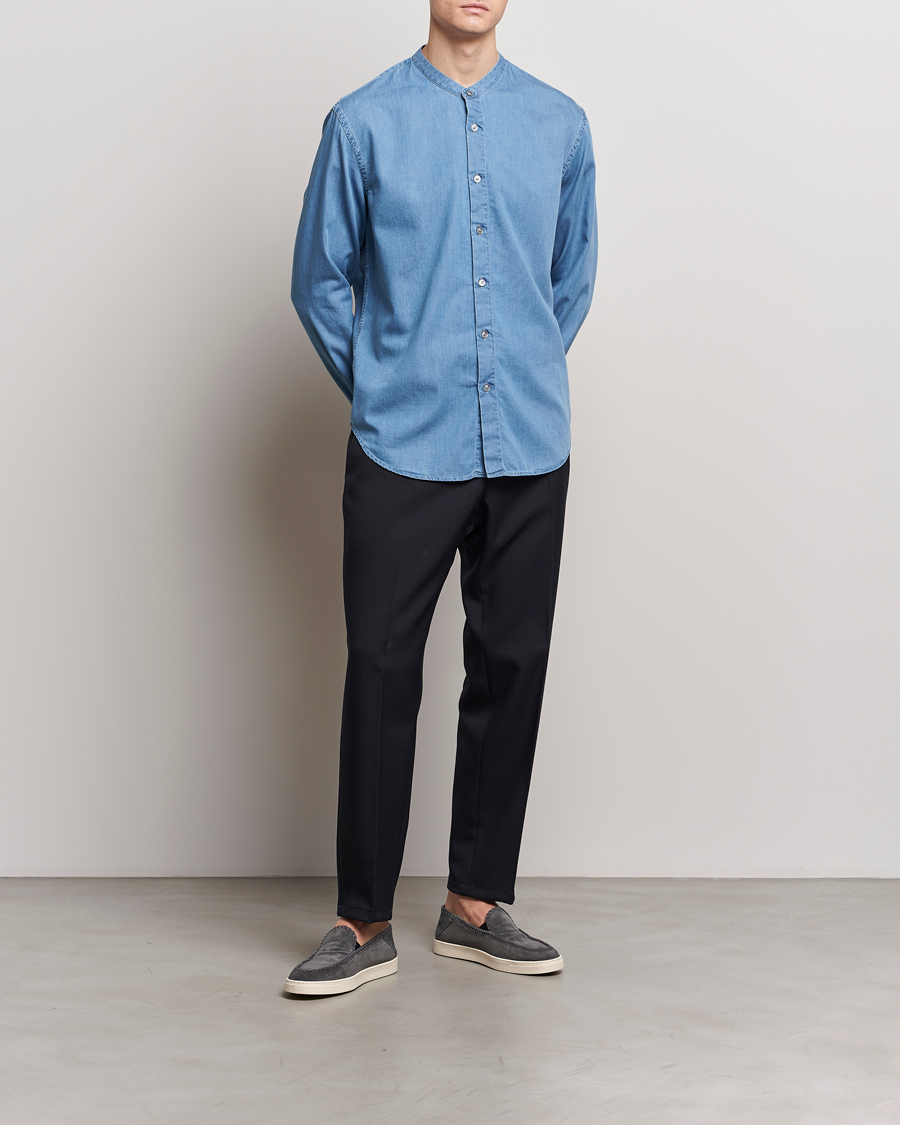 Homme | Chemises | Giorgio Armani | Slim Fit Denim Guru Collar Shirt Light Indigo