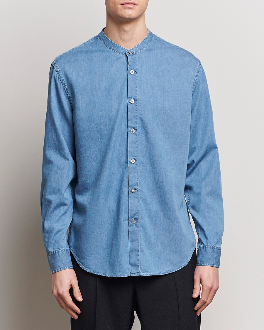 Homme | Chemises | Giorgio Armani | Slim Fit Denim Guru Collar Shirt Light Indigo