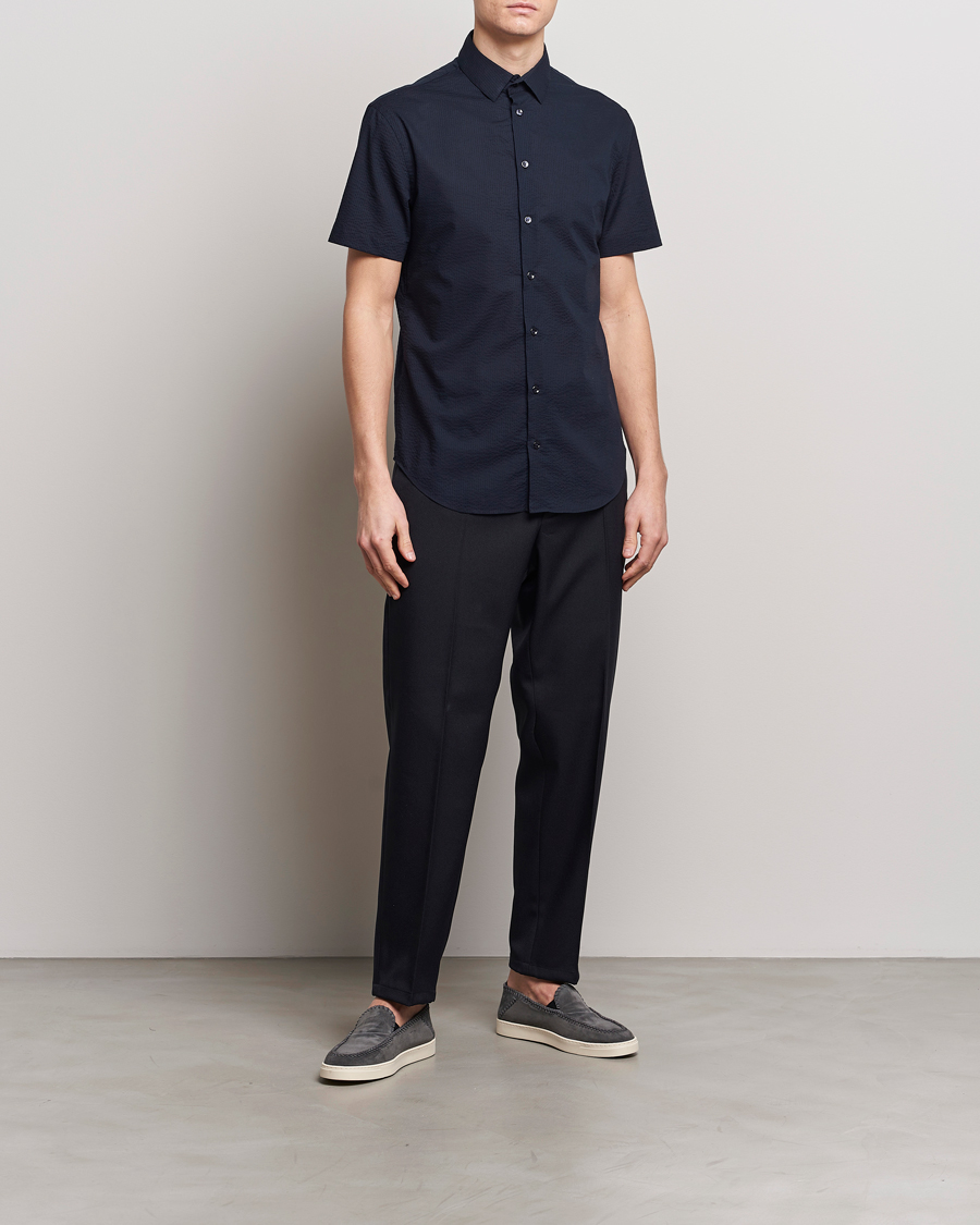 Homme | Chemises | Giorgio Armani | Short Sleeve Seersucker Shirt Navy