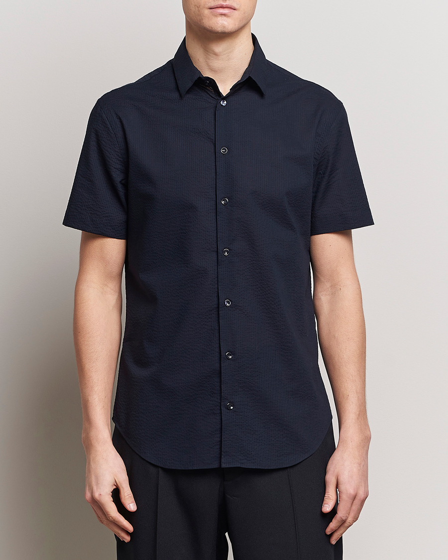 Homme |  | Giorgio Armani | Short Sleeve Seersucker Shirt Navy