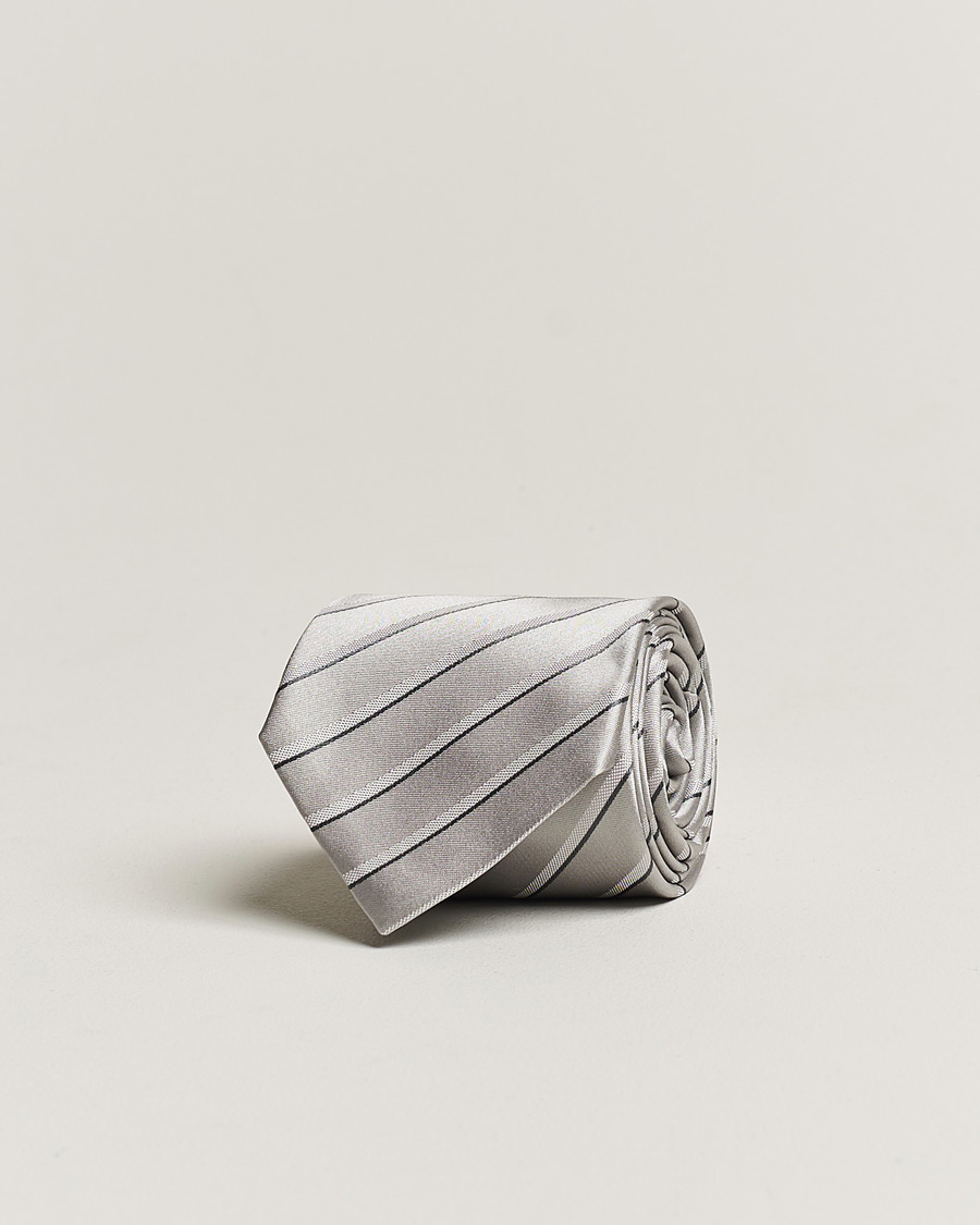 Homme | Giorgio Armani Regimental Stripe Silk Tie Light Grey | Giorgio Armani | Regimental Stripe Silk Tie Light Grey