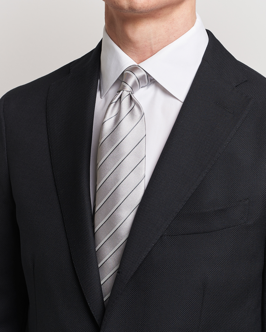 Homme | Accessoires | Giorgio Armani | Regimental Stripe Silk Tie Light Grey