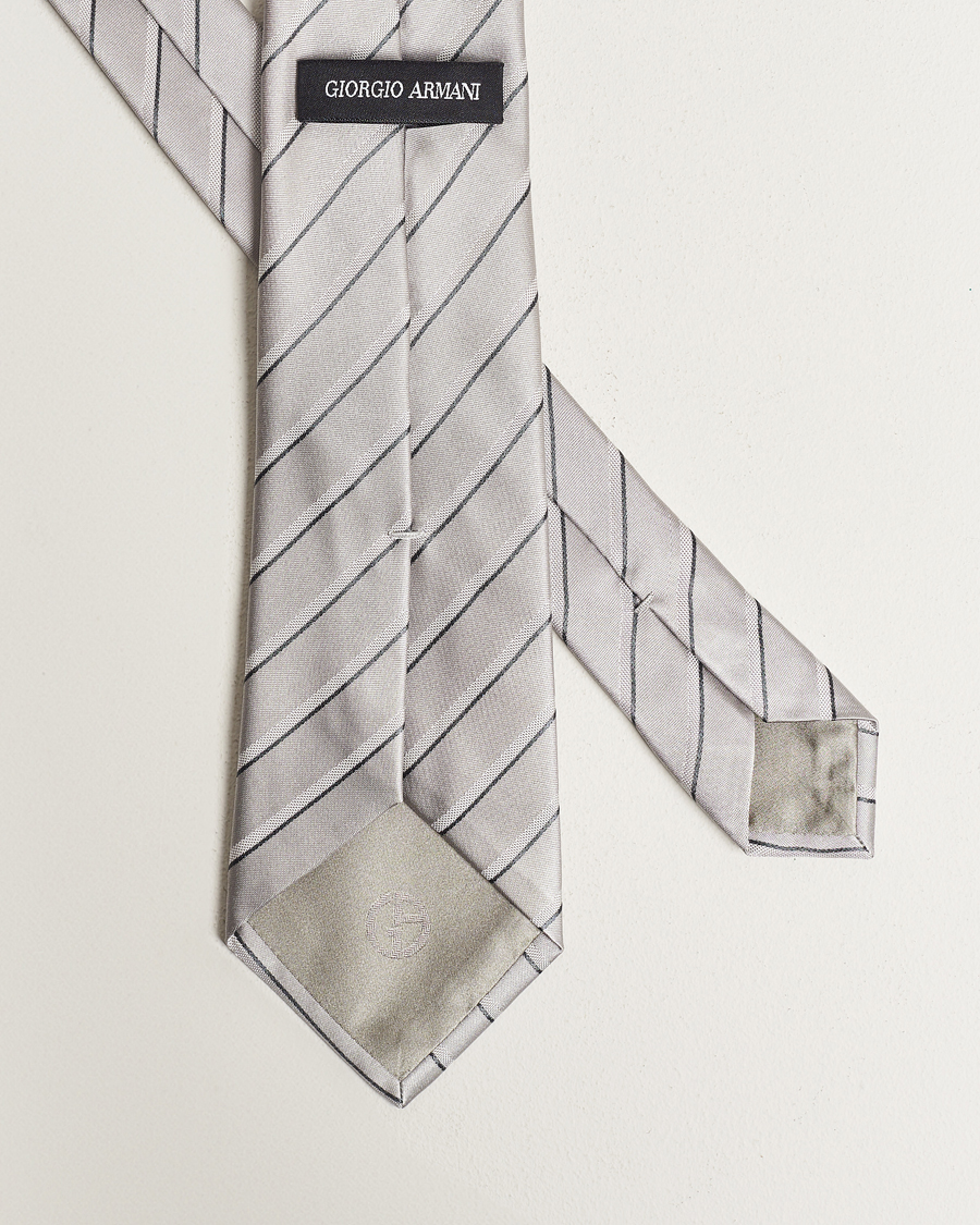 Homme | Giorgio Armani Regimental Stripe Silk Tie Light Grey | Giorgio Armani | Regimental Stripe Silk Tie Light Grey