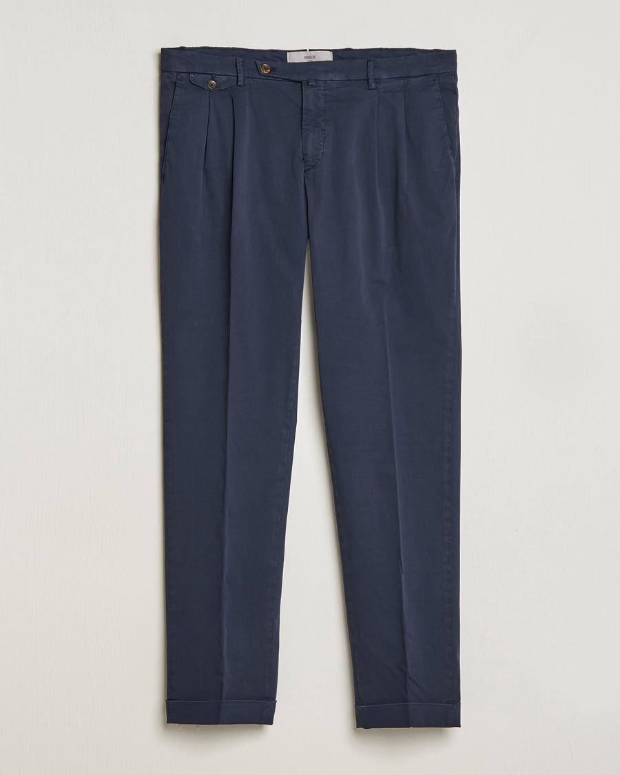 Homme | Pantalons | Briglia 1949 | Easy Fit Pleated Cotton Stretch Chino Navy