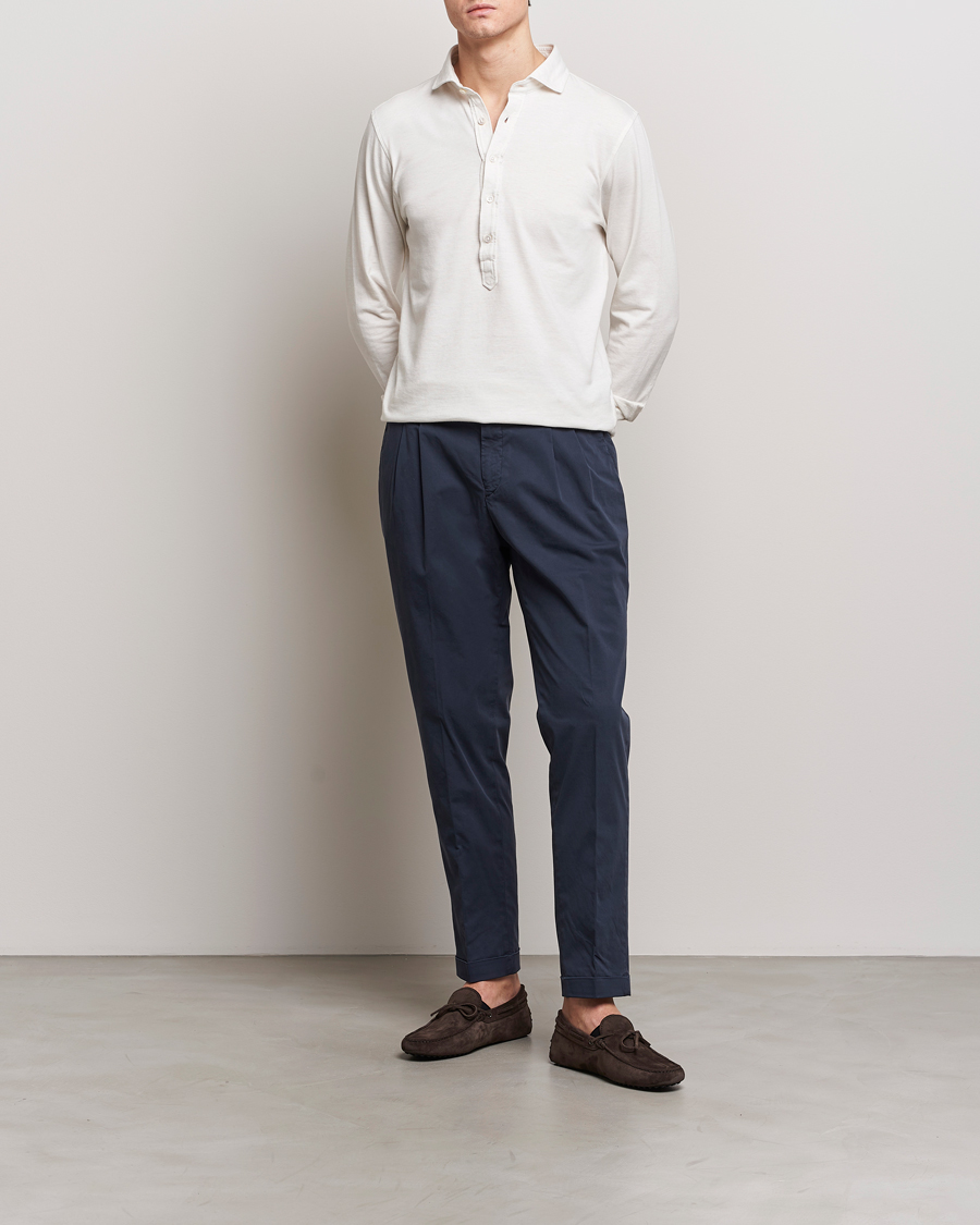 Homme | Pantalons | Briglia 1949 | Easy Fit Pleated Cotton Stretch Chino Navy