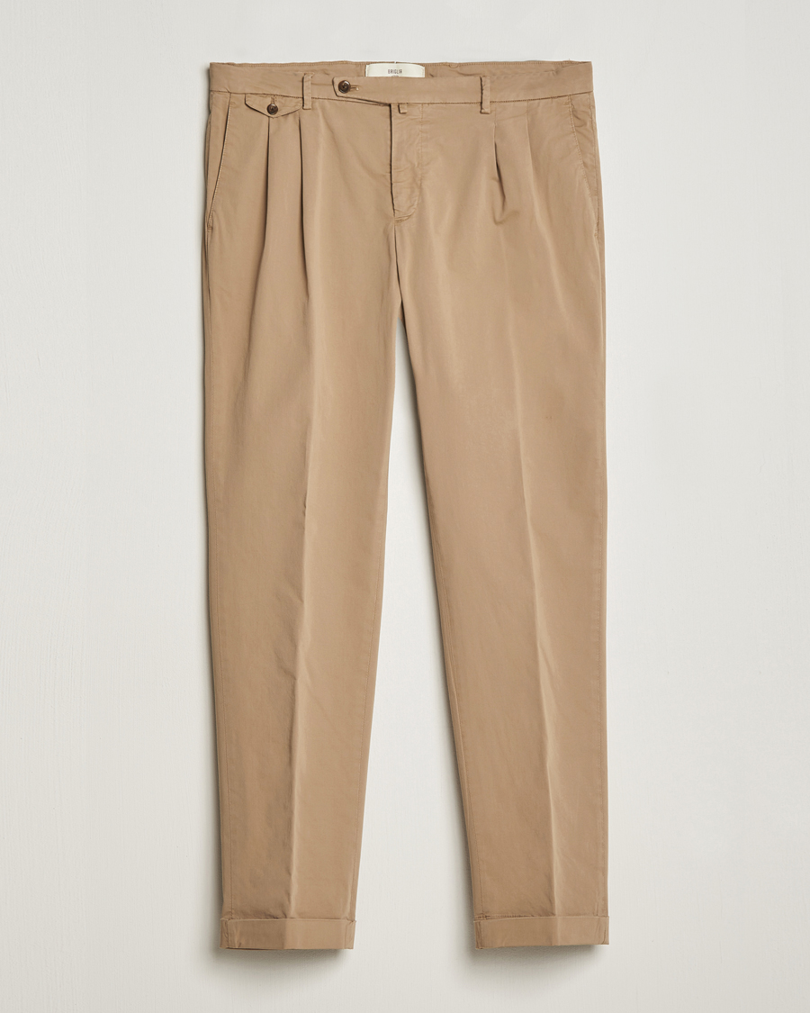 Homme | Pantalons | Briglia 1949 | Easy Fit Pleated Cotton Stretch Chino Taupe
