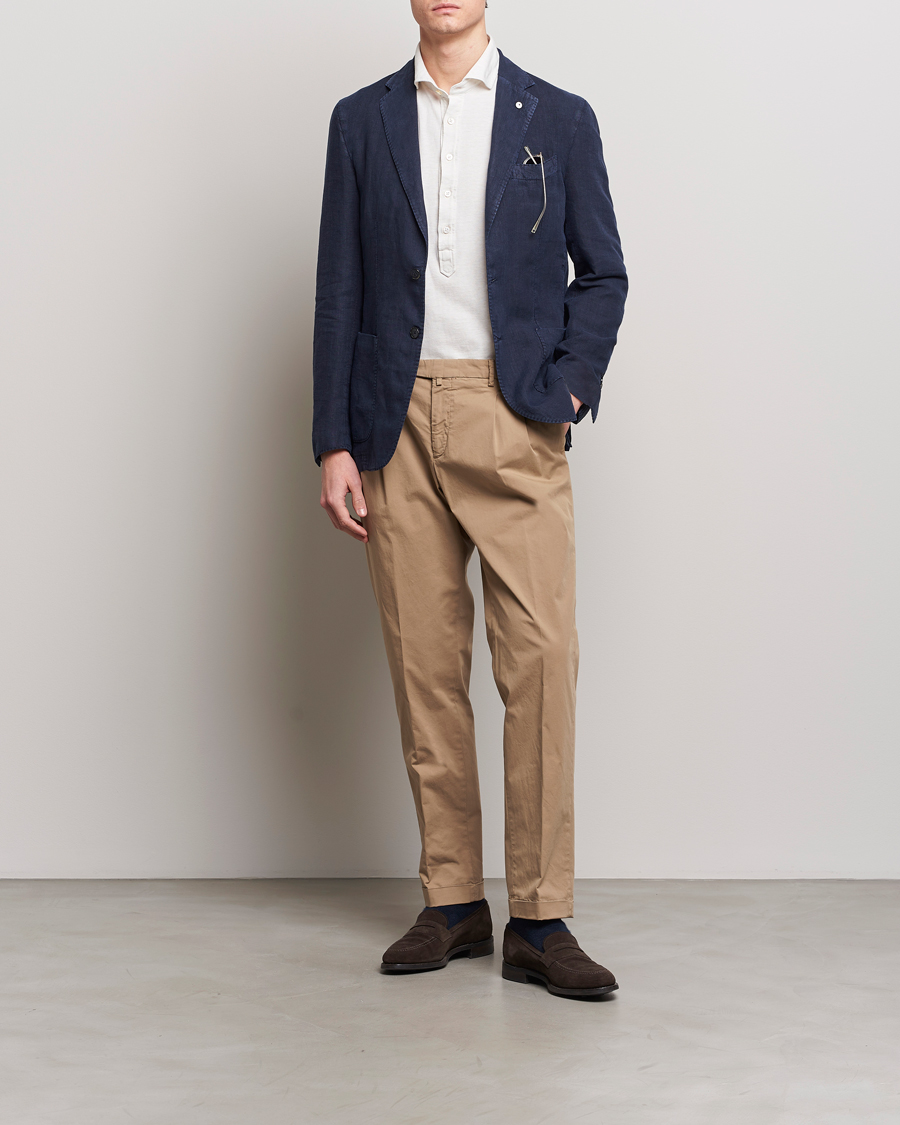 Homme | Pantalons | Briglia 1949 | Easy Fit Pleated Cotton Stretch Chino Taupe