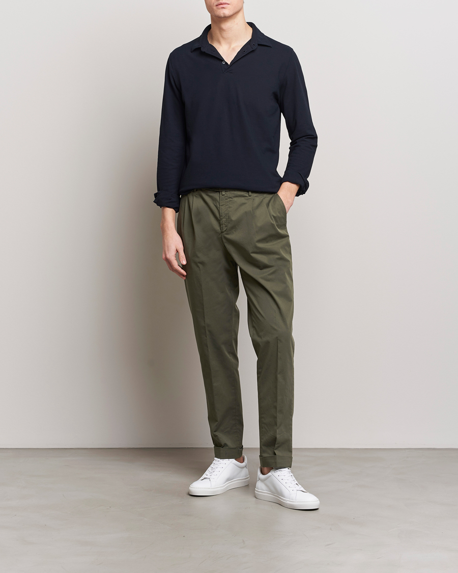 Homme | Pantalons | Briglia 1949 | Easy Fit Pleated Cotton Stretch Chino Olive