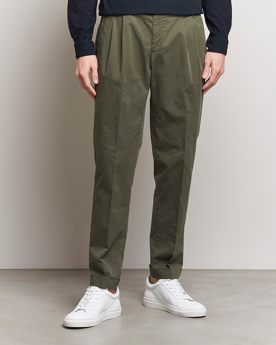 Homme | Chinos | Briglia 1949 | Easy Fit Pleated Cotton Stretch Chino Olive