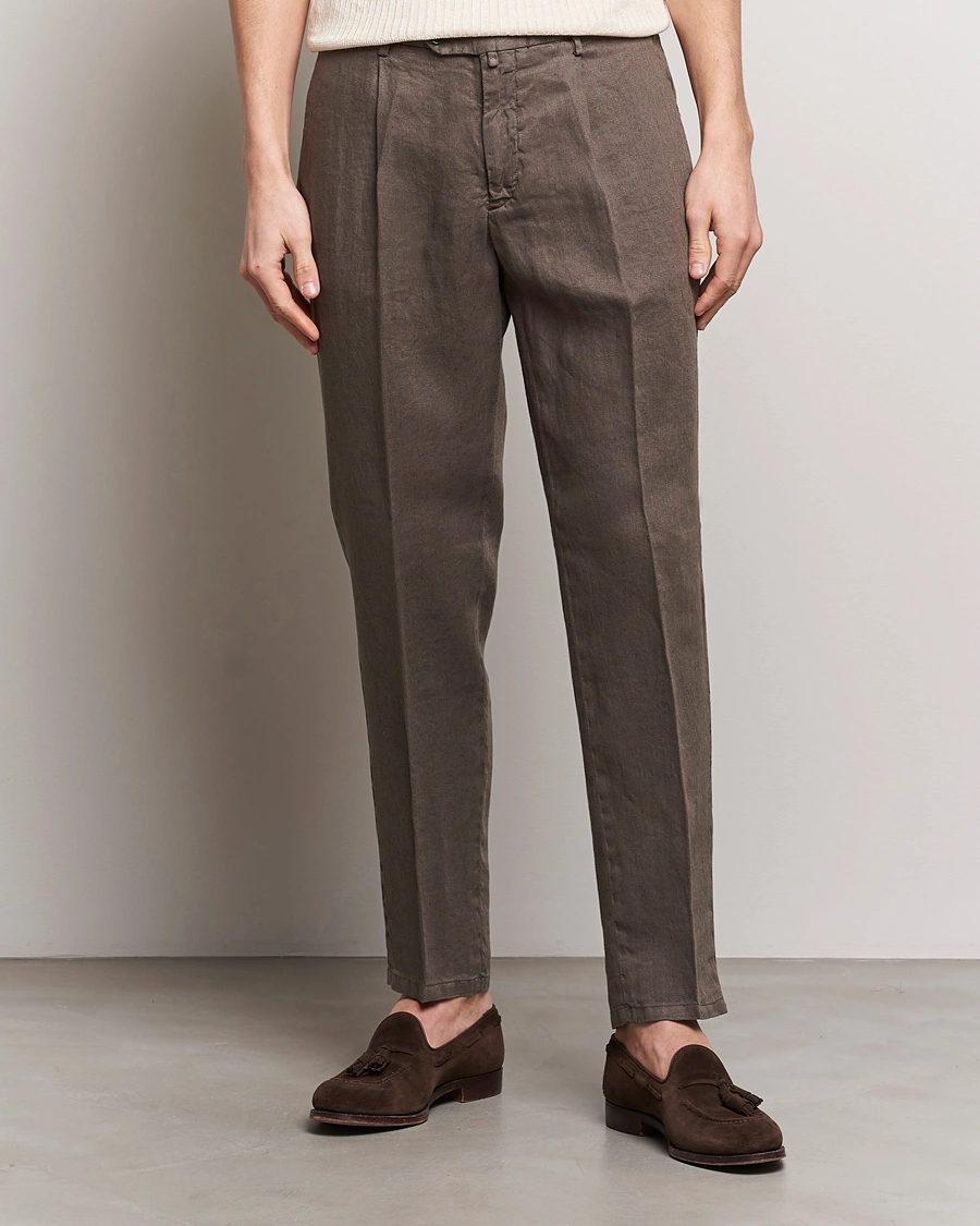 Homme | La collection lin | Briglia 1949 | Pleated Linen Trousers Brown