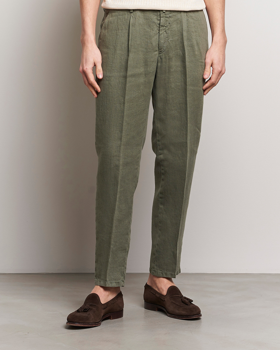Homme | La collection lin | Briglia 1949 | Pleated Linen Trousers Olive