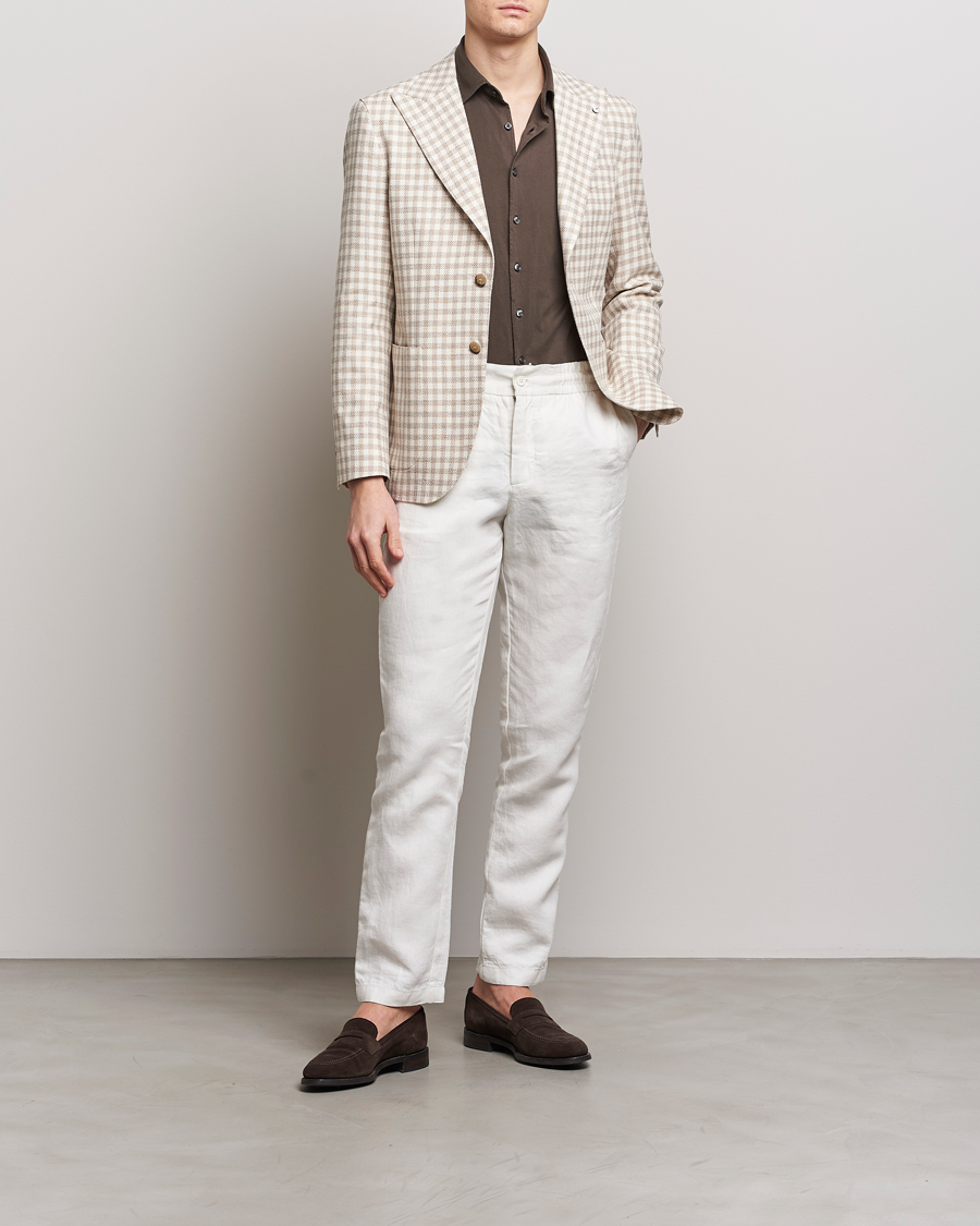 Homme | Blazers | L.B.M. 1911 | Checked Cotton Peak Lapel Blazer Beige
