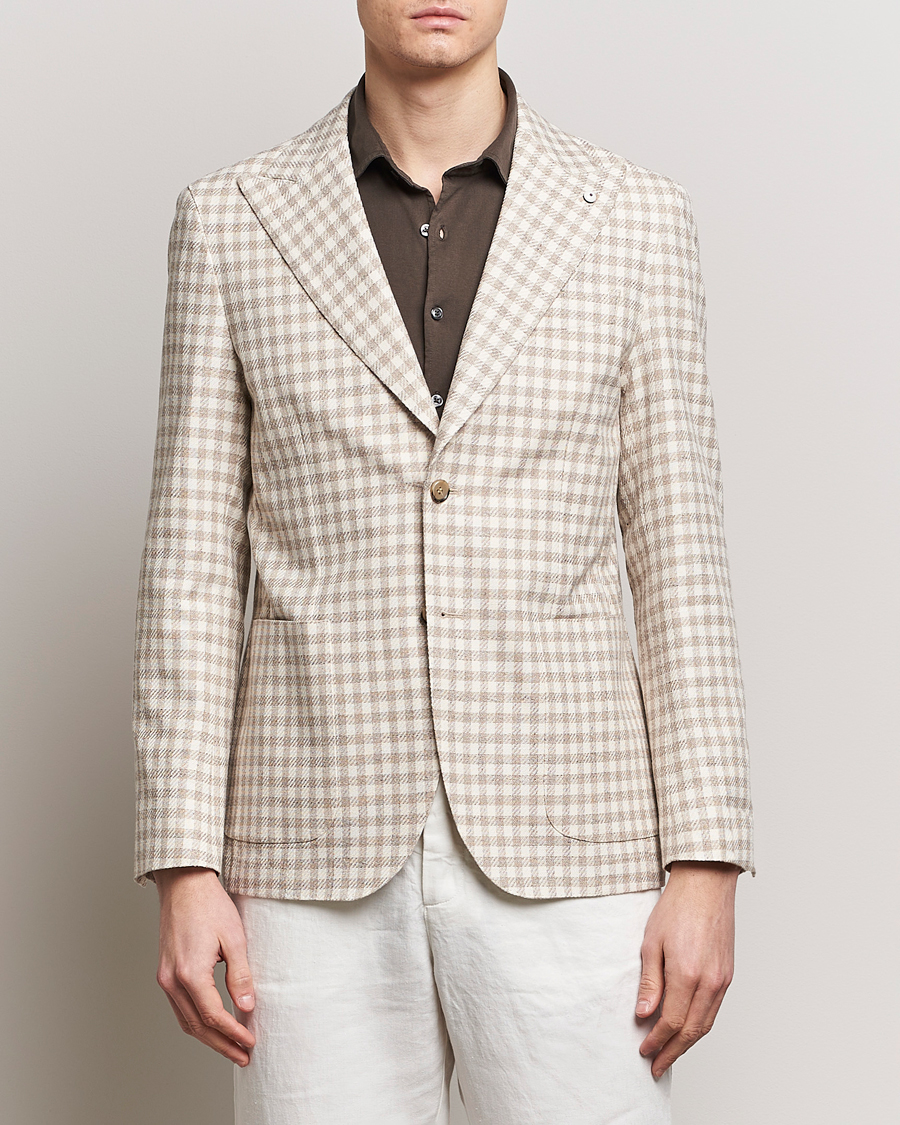 Homme | Blazers | L.B.M. 1911 | Checked Cotton Peak Lapel Blazer Beige