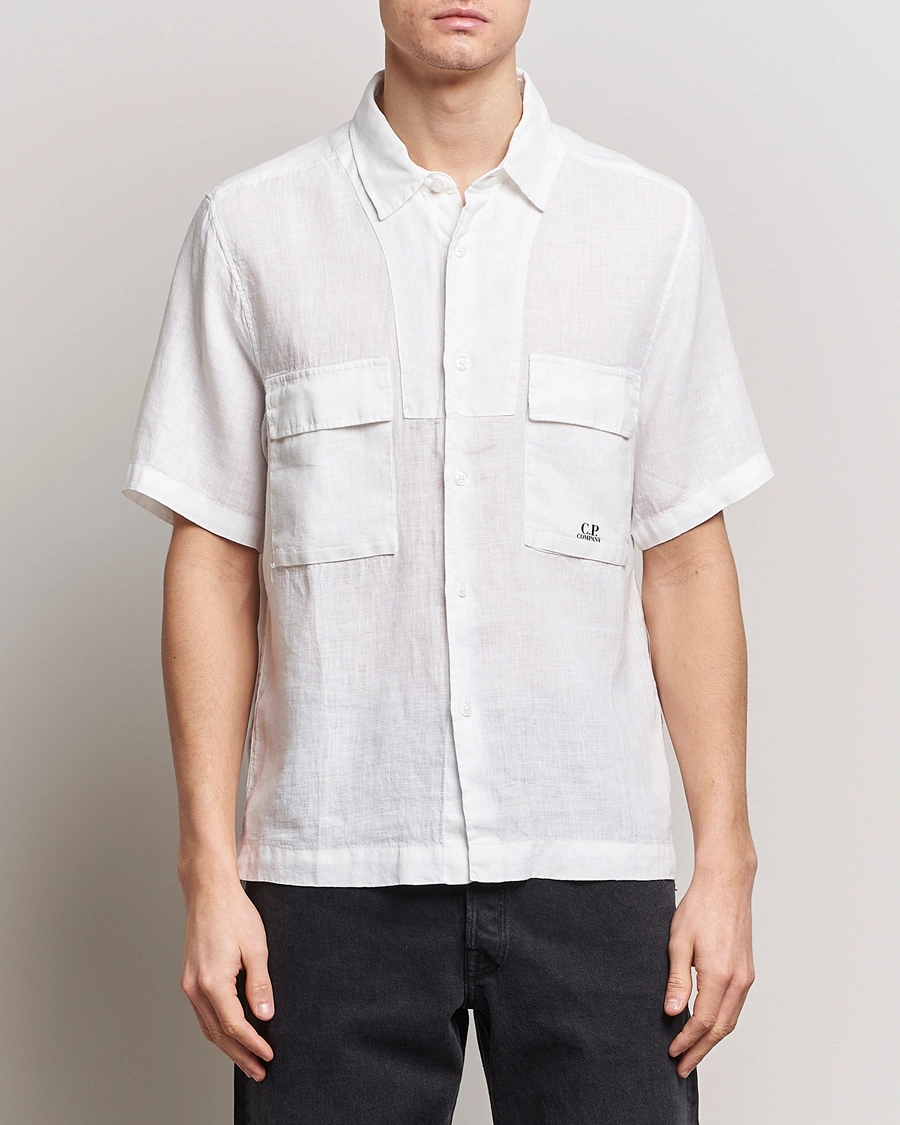 Homme | Chemises À Manches Courtes | C.P. Company | Short Sleeve Linen Shirt White