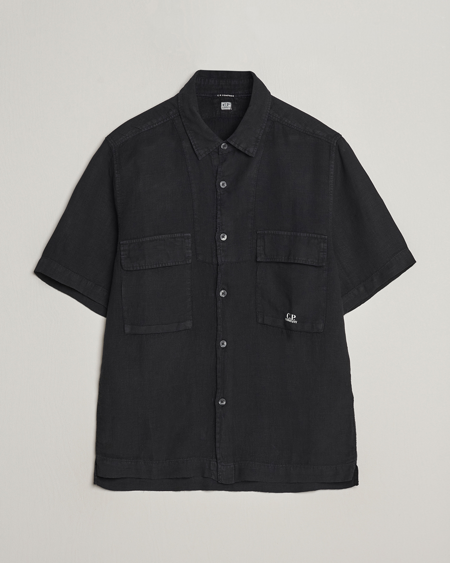 Homme | Chemises | C.P. Company | Short Sleeve Linen Shirt Black