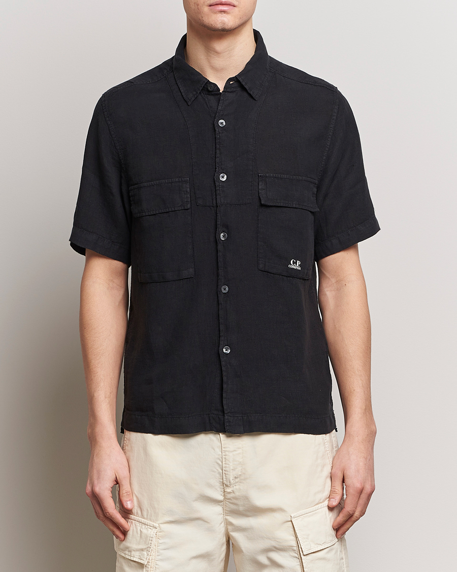 Homme |  | C.P. Company | Short Sleeve Linen Shirt Black