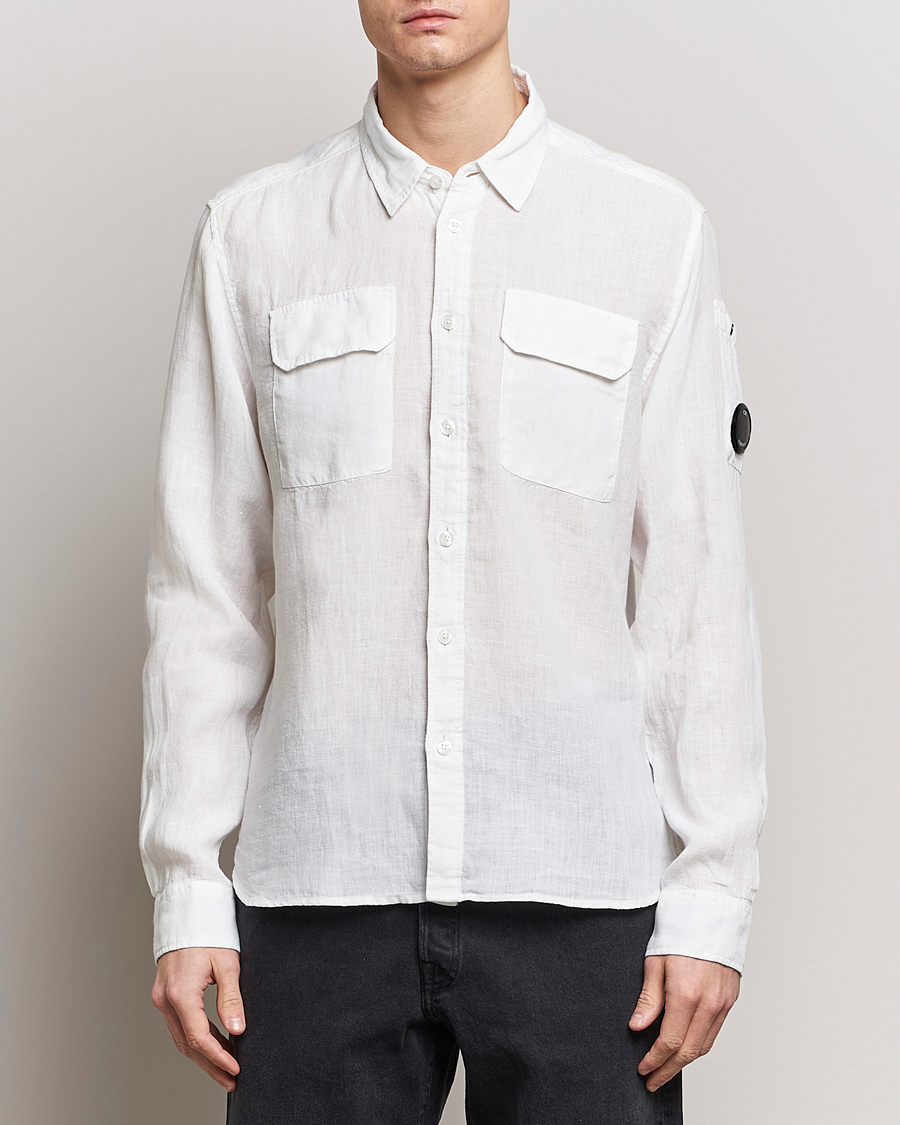 Homme | Chemises En Lin | C.P. Company | Long Sleeve Linen Shirt White