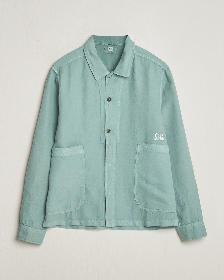 Homme | Chemises | C.P. Company | Broken Linen/Cotton Overshirt Light Green