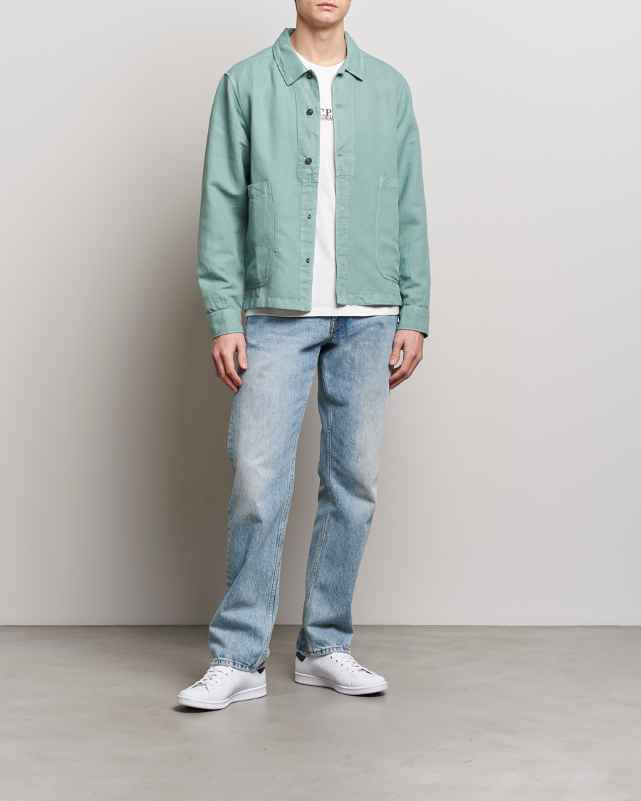 Homme | Chemises | C.P. Company | Broken Linen/Cotton Overshirt Light Green