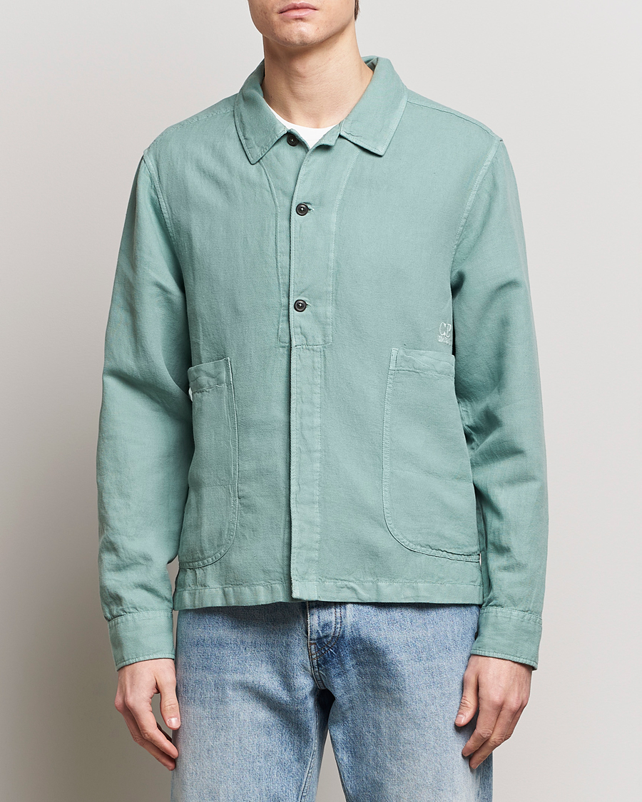 Homme | Vestes Chemise | C.P. Company | Broken Linen/Cotton Overshirt Light Green