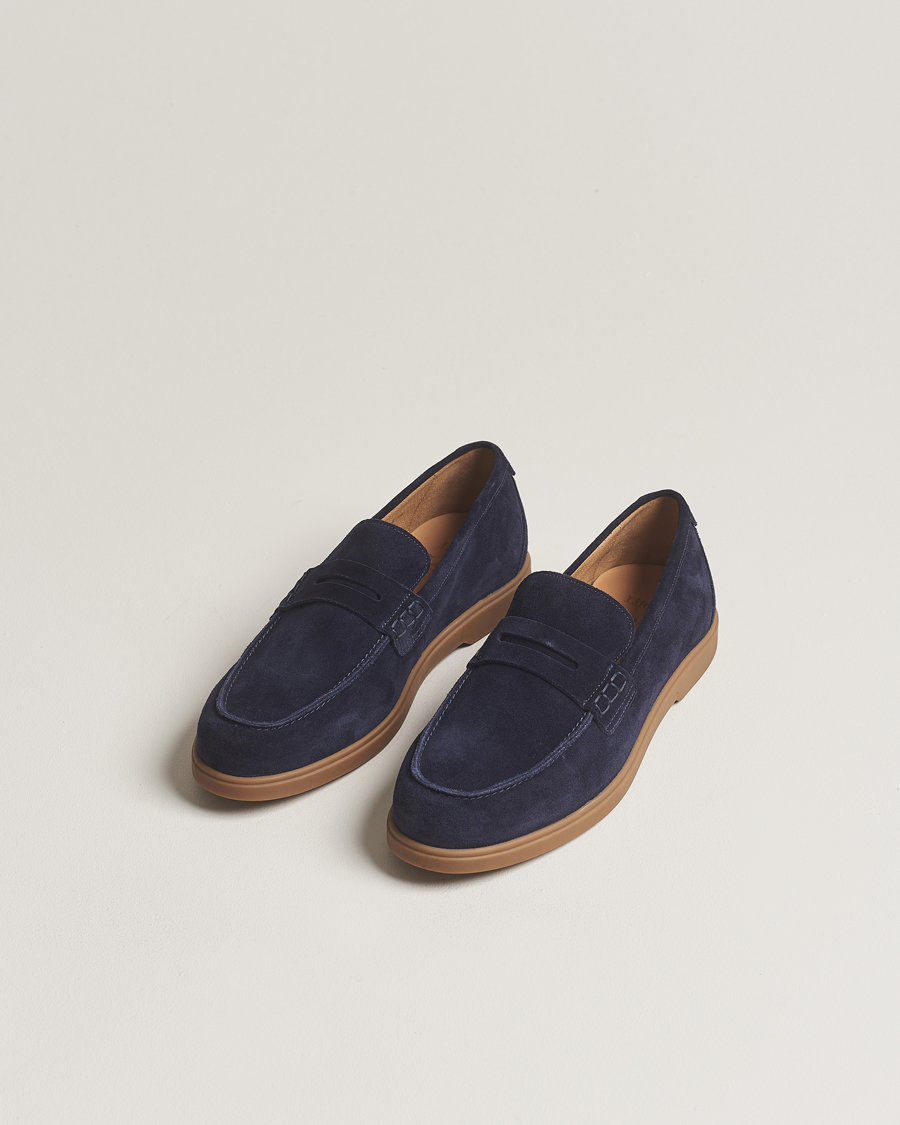 Homme | Best of British | Loake 1880 | Lucca Suede Penny Loafer Navy