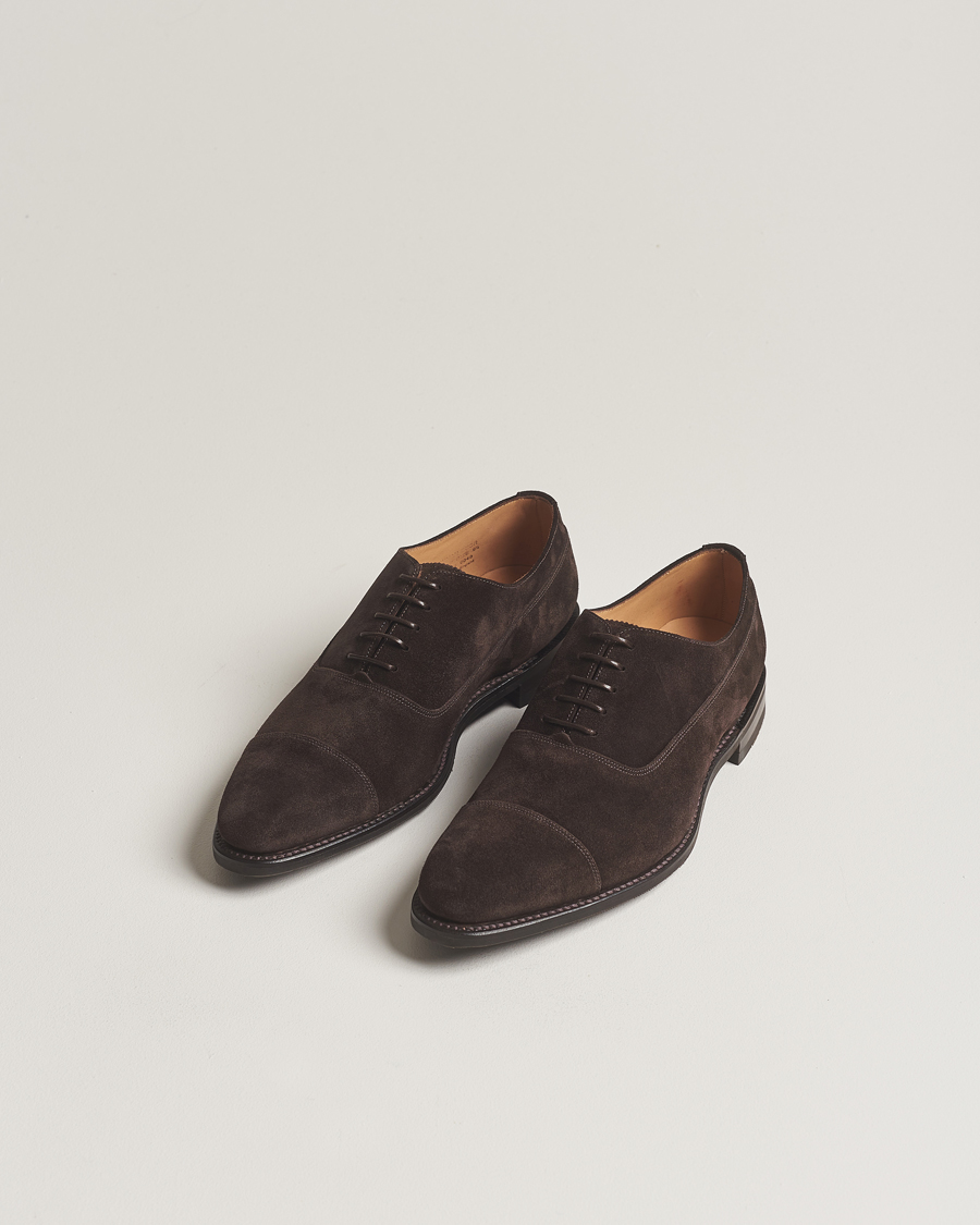 Homme | Chaussures Faites Main | Loake 1880 | Truman Suede Oxford Toe Cap Dark Brown